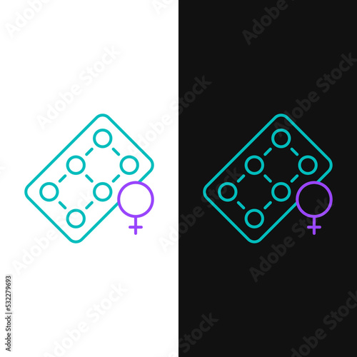 Line Packaging of birth control pills icon isolated on white and black background. Contraceptive pill. Colorful outline concept. Vector