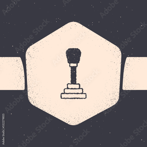 Grunge Gear shifter icon isolated on grey background. Manual transmission icon. Monochrome vintage drawing. Vector