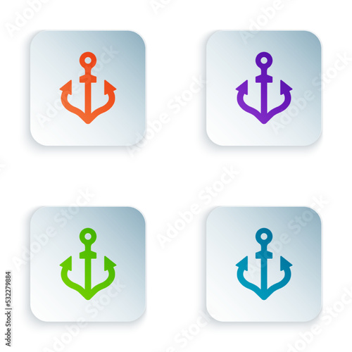 Color Anchor icon isolated on white background. Set colorful icons in square buttons. Vector