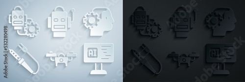 Set Drone, Humanoid robot, Soldering iron, Software, Robot and setting icon. Vector