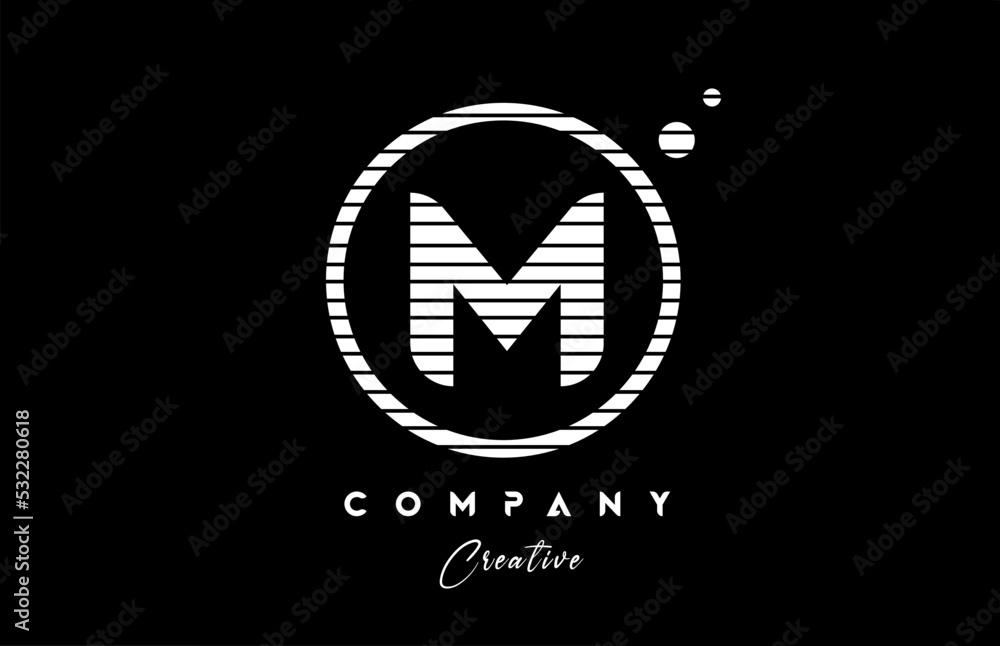 M alphabet letter logo icon design with black and white line stripe. Creative template for business and company M alphabet letter logo icon design with black and white line stripe. Creative template for business and company