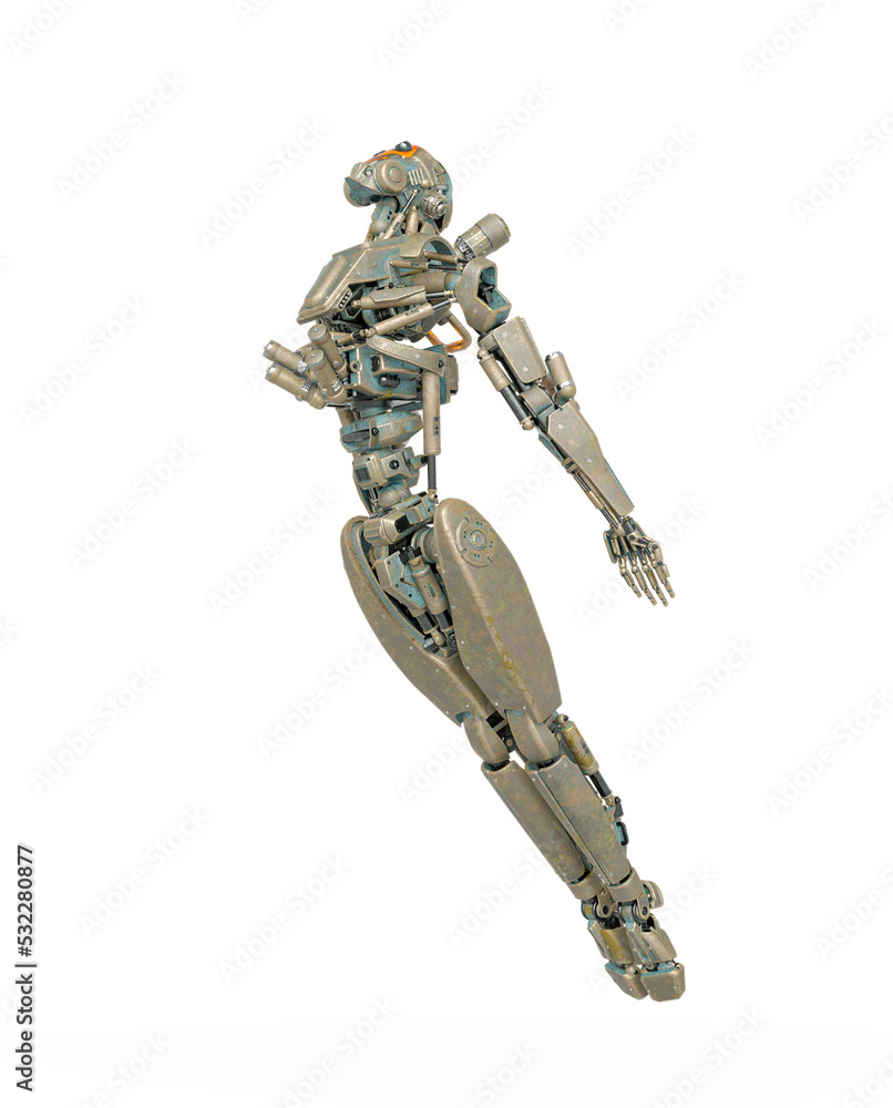apocalipse cyborg is flying up on white background apocalipse cyborg is flying up on white background