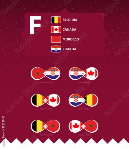 Group F of football tournament, flags and match icon set.