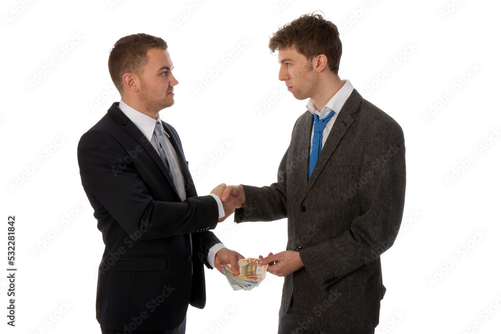 Businessman shaking hands. The deal is made and one businessman is paying the other. isolated on transparent background Businessman shaking hands. The deal is made and one businessman is paying the other. isolated on transparent background