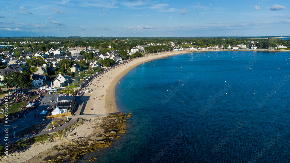 Aerial view of Bénodet, a seaside resort town in Finistère, France - Sandy beach along the Atlantic Ocean in the south of Brittany