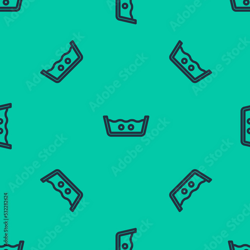 Blue line Washing under 40 degrees celsius icon isolated seamless pattern on green background. Temperature wash. Vector
