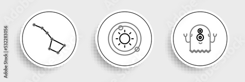 Set line Alien, Great Bear constellation and Solar system icon. Vector