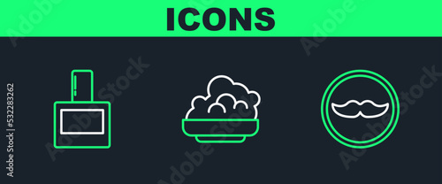 Set line Mustache, Aftershave and Shaving gel foam icon. Vector