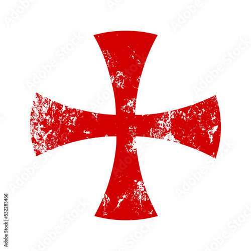 Red grunge medieval maltese Templar cross. Christianity sign. Knights templar crusader symbol. Christian military order. Isolated on white background. Vector illustration.