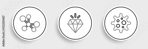 Set line Virus, Molecule and Diamond icon. Vector