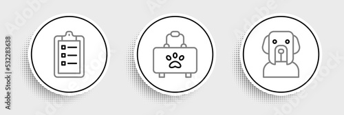 Set line Dog, Grooming salon price list and Pet first aid kit icon. Vector