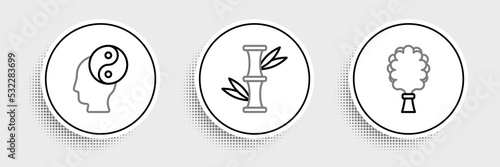 Set line Sauna broom, Yin Yang and Bamboo icon. Vector