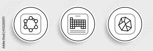 Set line Salt stone, Formula of benzene rings and Periodic table icon. Vector