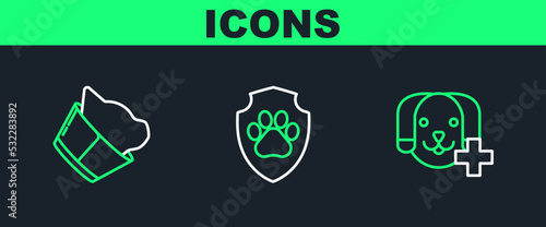 Set line Veterinary clinic symbol, and Animal health insurance icon. Vector