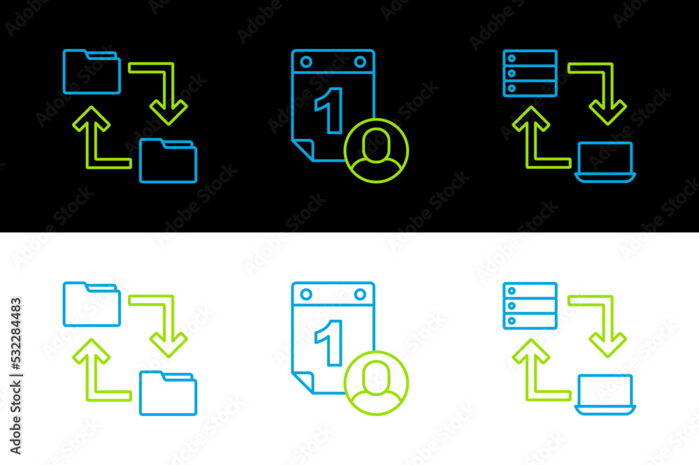 Set line Online working, Cloud storage document folder and Time management icon. Vector Set line Online working, Cloud storage document folder and Time management icon. Vector