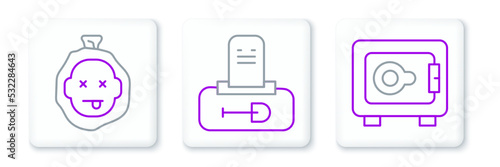 Set line Safe, Murder and Grave with tombstone icon. Vector