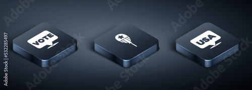 Set Isometric Vote, USA Independence day and Balloons icon. Vector