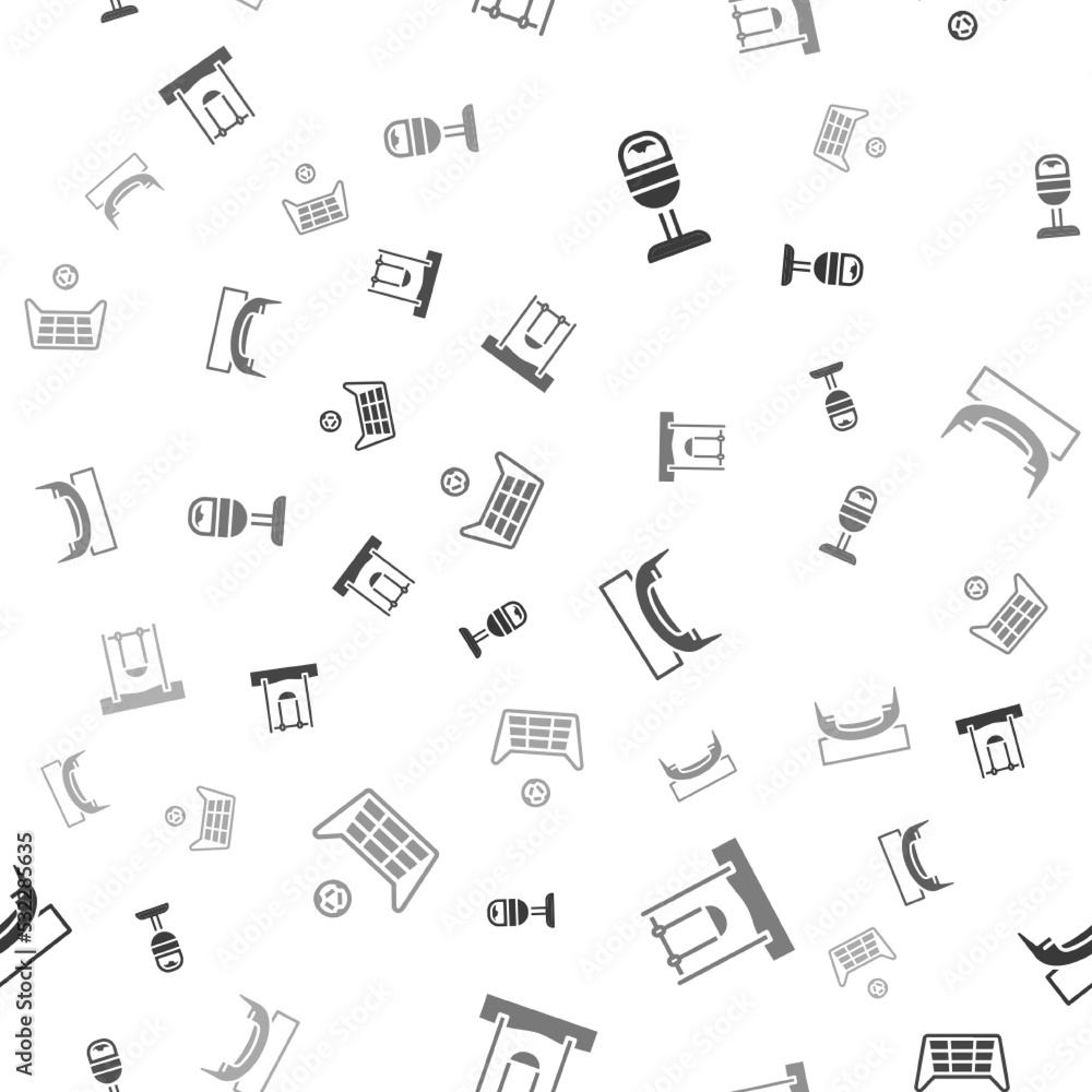 Set Trash can, Swing, Boat swing and Soccer goal with ball on seamless pattern. Vector Set Trash can, Swing, Boat swing and Soccer goal with ball on seamless pattern. Vector