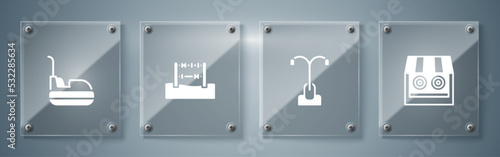 Set Shooting gallery, Street light, Abacus and Bumper car. Square glass panels. Vector