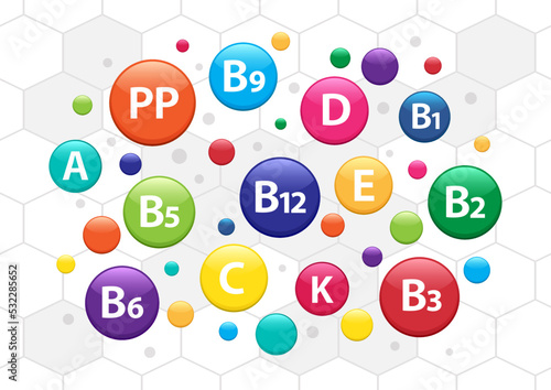 Vitamin vector background, nutrition icon, essential supplement, multi complex pill. Pharmacy illustration