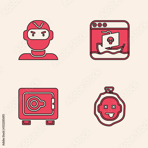 Set Murder, Thief mask, Internet piracy and Safe icon. Vector