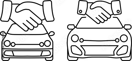 Car Deal with Hand shake sign line icon or logo. Business shaking concept. Car dealer making a deal handshake vector linear illustration.
