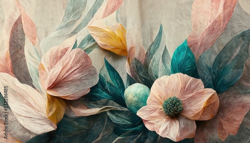 Wallpaper Mural Flowers in the style of watercolor art. Luxurious floral elements, botanical background or wallpaper design, prints and invitations, postcards. Beautiful delicate flowers 3D illustration Torontodigital.ca