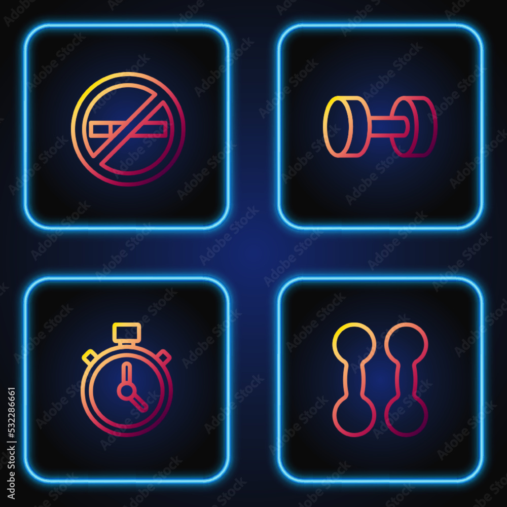 Set line Dumbbell, Stopwatch, No Smoking and . Gradient color icons. Vector Set line Dumbbell, Stopwatch, No Smoking and . Gradient color icons. Vector