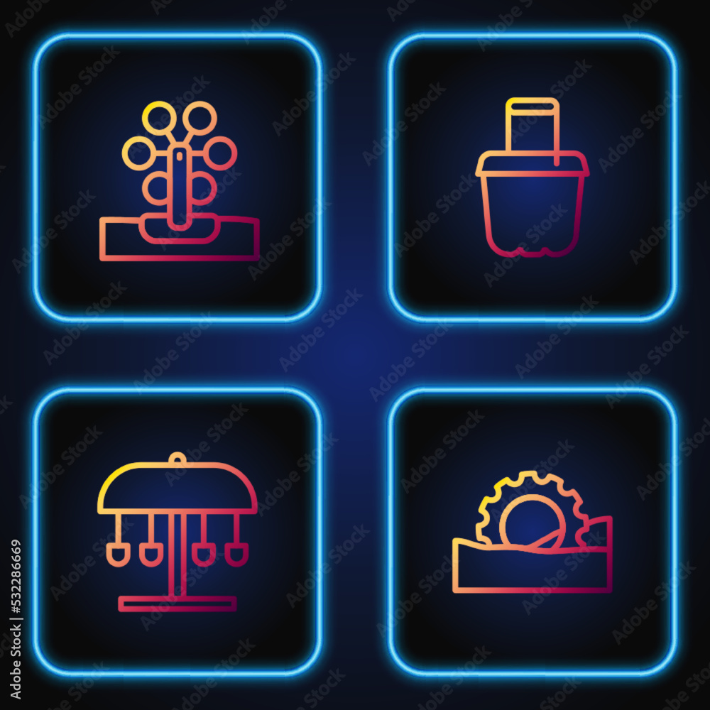 Set line Ferris wheel, Attraction carousel, and Sand in bucket. Gradient color icons. Vector Set line Ferris wheel, Attraction carousel, and Sand in bucket. Gradient color icons. Vector