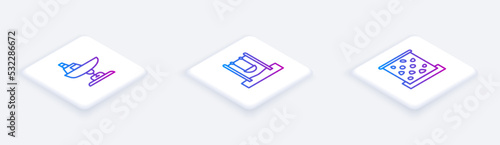 Set Isometric line Swing boat, and Climbing wall. White square button. Vector