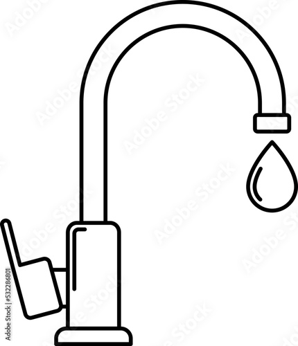 Dripping tap with drop linear vector. Water drop line icon.