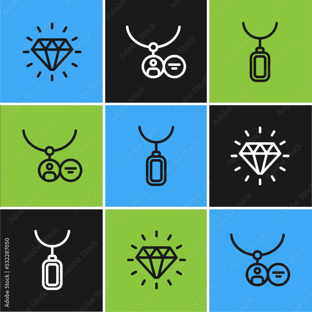 Set line Diamond, Pendant necklace and Locket icon. Vector Set line Diamond, Pendant necklace and Locket icon. Vector