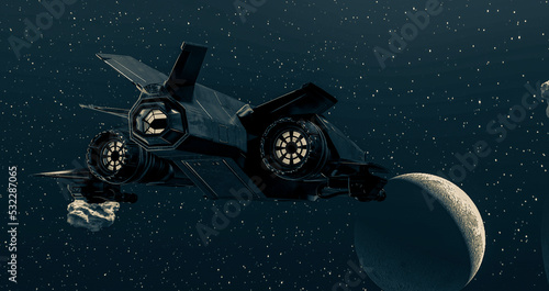 Fototapeta Naklejka Na Ścianę i Meble -  metal space ship floating on the space