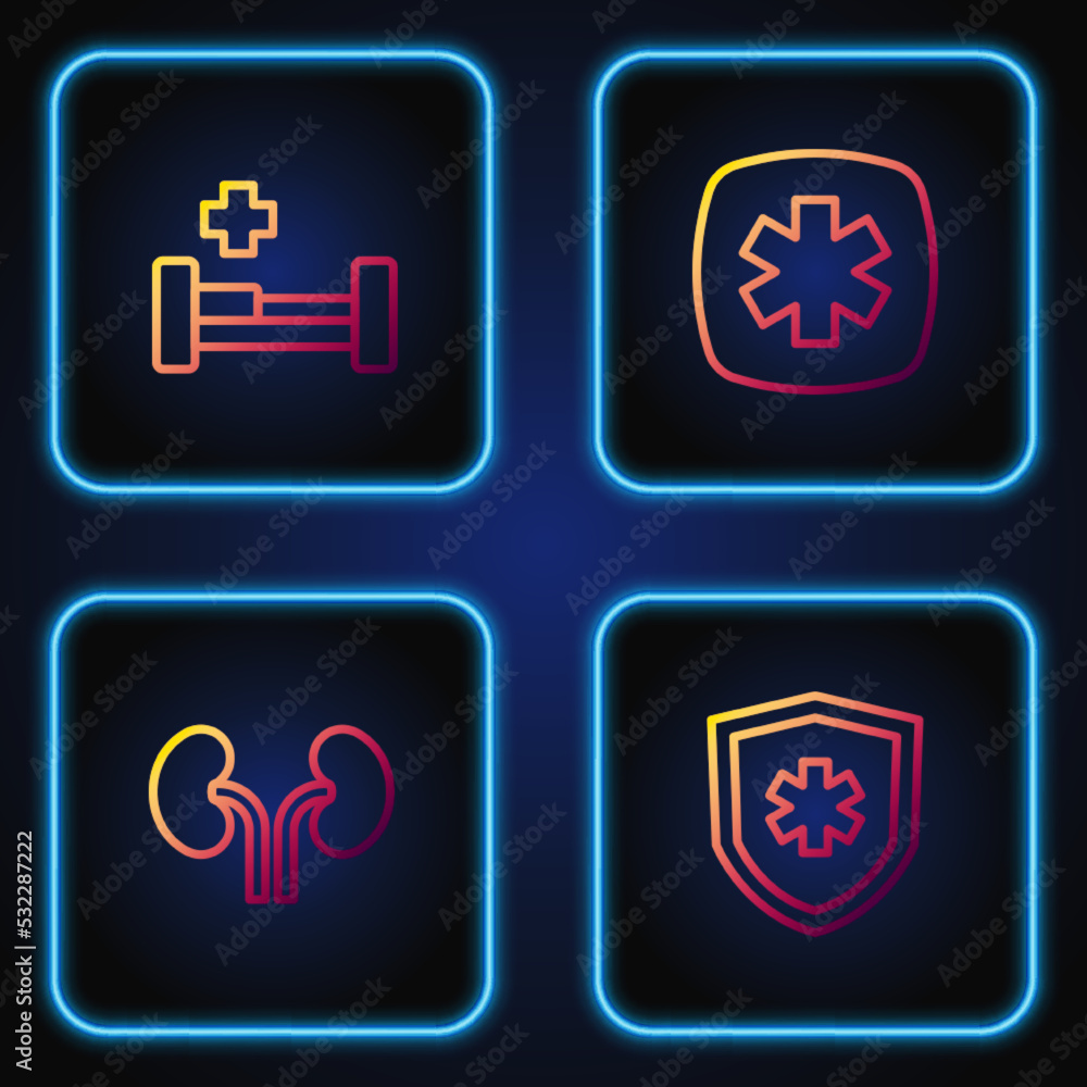 Set line Life insurance, Human kidneys, Hospital bed and Emergency - Star of. Gradient color icons. Vector Set line Life insurance, Human kidneys, Hospital bed and Emergency - Star of. Gradient color icons. Vector