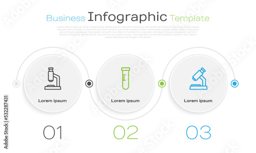 Set line Microscope, Test tube and . Business infographic template. Vector