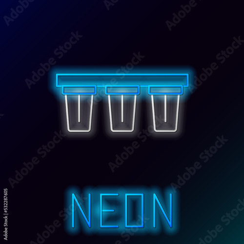 Glowing neon line Water filter icon isolated on black background. System for filtration of water. Reverse osmosis system. Colorful outline concept. Vector
