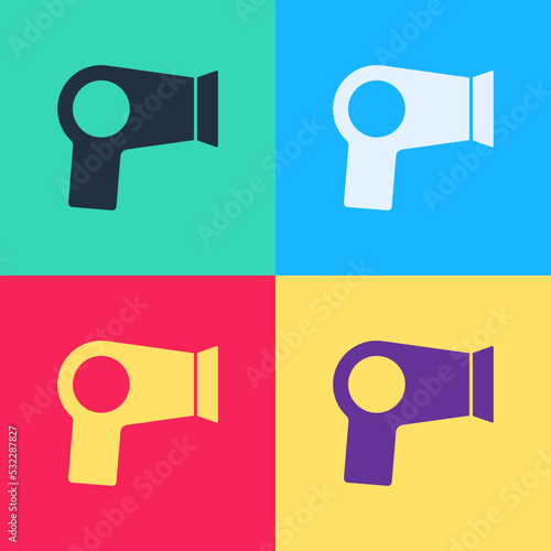 Pop art Hair dryer icon isolated on color background. Hairdryer sign. Hair drying symbol. Blowing hot air. Vector