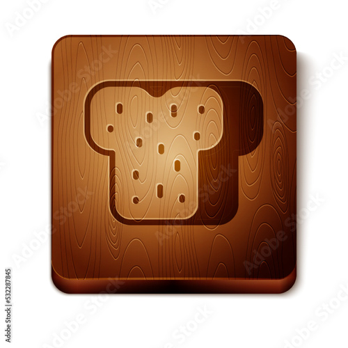 Brown Bread toast for sandwich piece of roasted crouton icon isolated on white background. Lunch, dinner, breakfast snack. Wooden square button. Vector