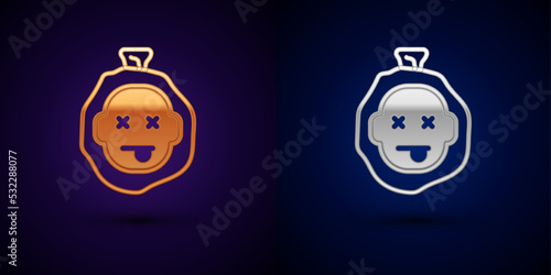 Gold and silver Murder icon isolated on black background. Body, bleeding, corpse, bleeding icon. Dead head. Concept of crime scene. Vector