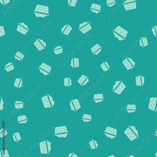 Green Plastic basin with soap suds icon isolated seamless pattern on green background. Bowl with water. Washing clothes, cleaning equipment. Vector