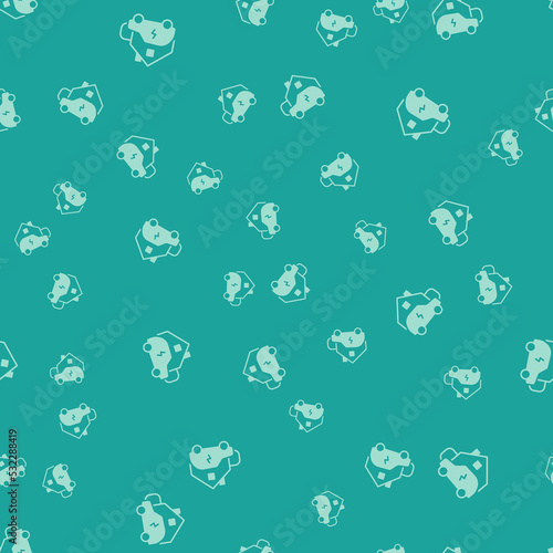 Green Electric car parking charging at home wall box charger station on house icon isolated seamless pattern on green background. Vector