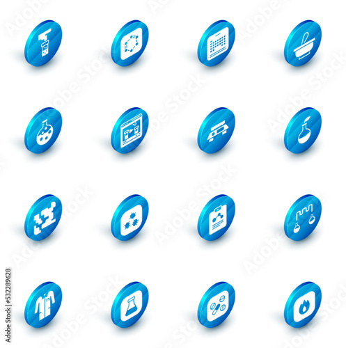 Set Formula of benzene rings, Periodic table, Mortar and pestle, Test tube flask, Gaseous, Chemical online, Plant breeding and Electronic scales icon. Vector