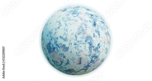 Frozen planet Earth. Planet covered in snow  transparent background  PNG file. Nuclear winter or ice age. 3D Render