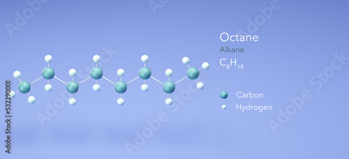 Photos octane, molecular structures, alkane, 3d model, Structural Chemical Formula and