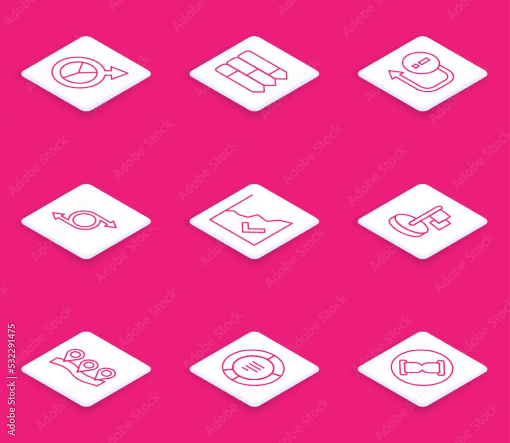 Set line Financial growth, Pie chart infographic, Arrow, increase, Flag, Location and icon. Vector Set line Financial growth, Pie chart infographic, Arrow, increase, Flag, Location and icon. Vector