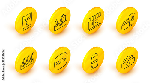 Set line Gel or wax for hair styling, Shaving brush, Barbershop, Human follicle, with foam, building, and Electric razor blade icon. Vector