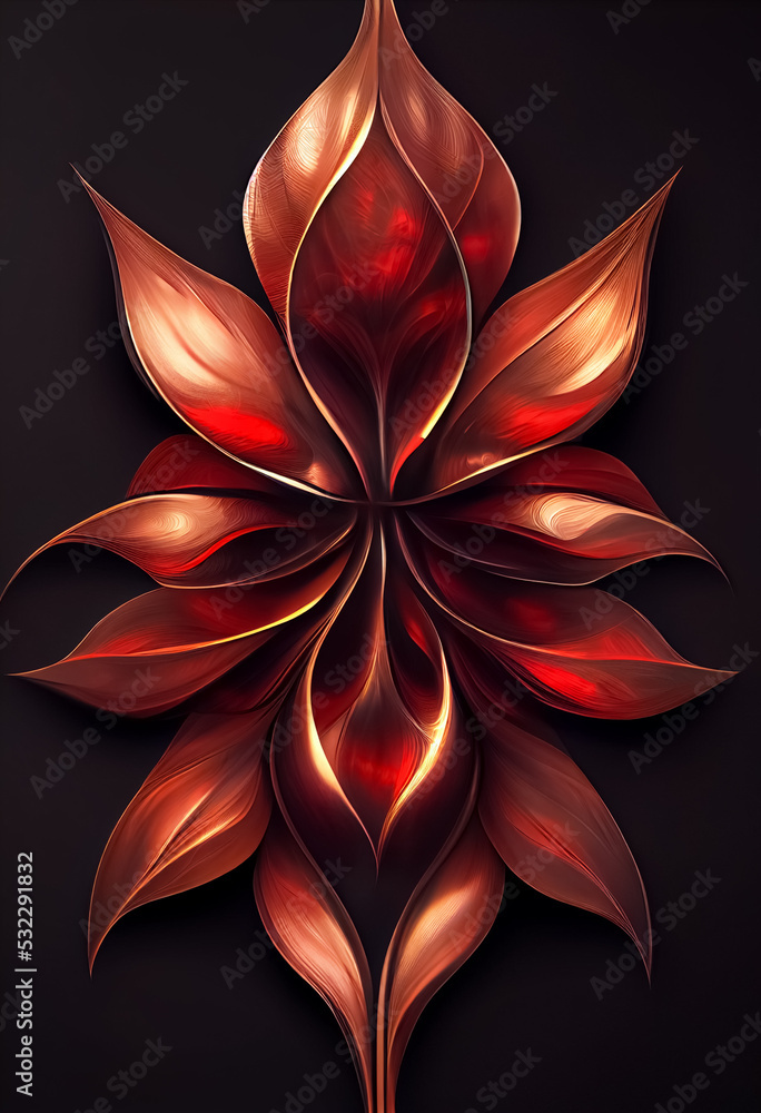 Fototapeta premium Abstract red flower background on black background. Created with generative ai technology