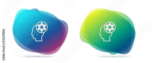 Set line Orthodox jewish hat icon isolated on white background. Jewish men in the traditional clothing. Judaism symbols. Abstract banner with liquid shapes. Vector