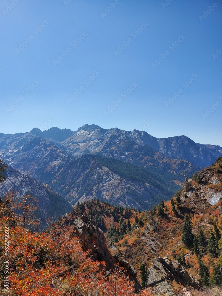 Autumn views from Mill B North trail, Wasatch National Forest in Utah