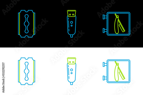 Set line Barbershop with razor, Blade and Electrical hair clipper shaver icon. Vector